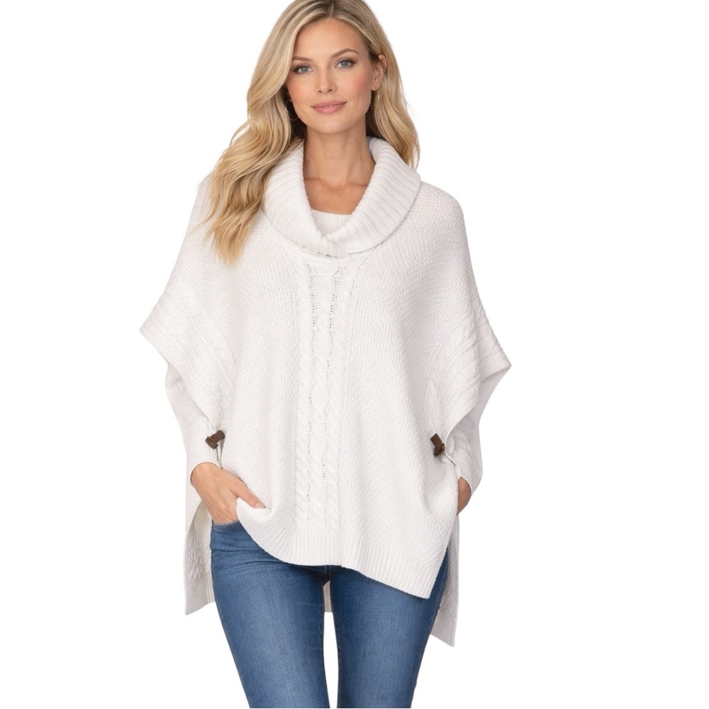 Talbots Cream White Cowl-Neck‎ Poncho Sweater